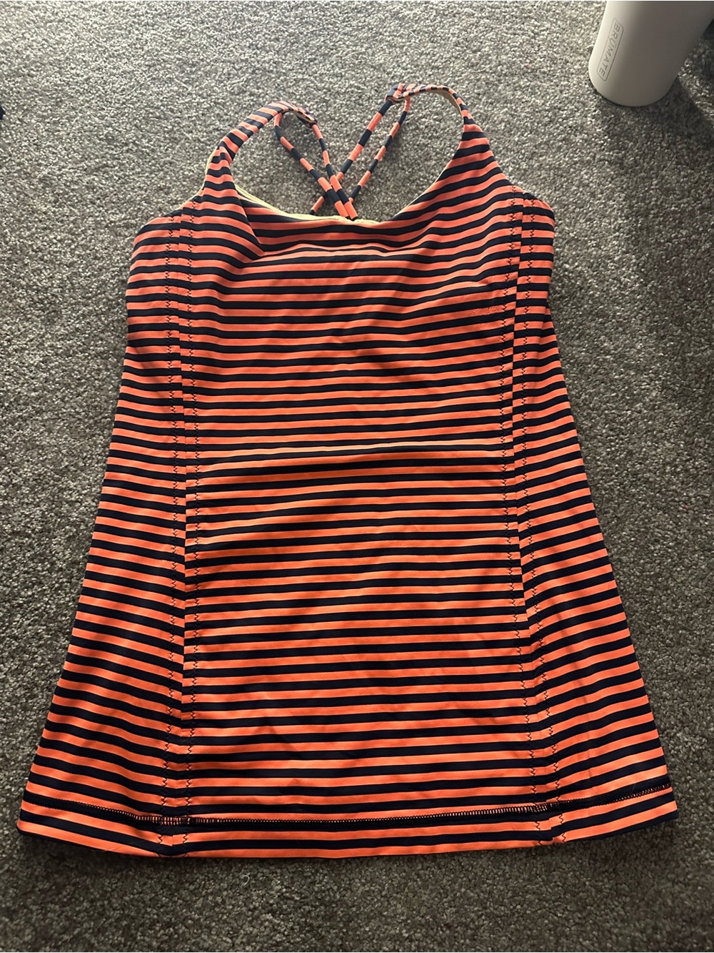 Lululemon Striped Orange and Dark Blue Crisscross Tank